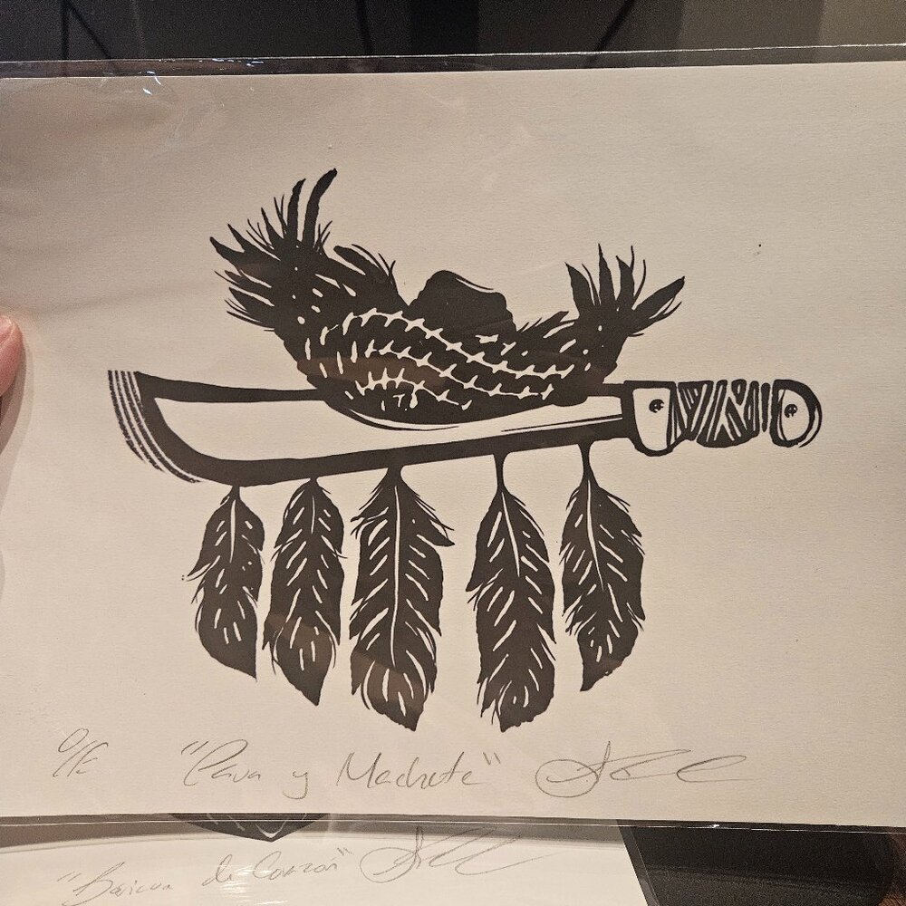 Puerto Rican Pava and Native Taino Machete with Feathers Wall Art